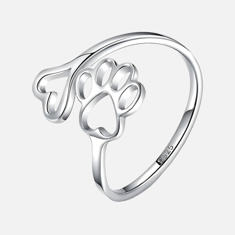 Handcrafted Paw & Heart Ring – Adjustable 925 Sterling Silver