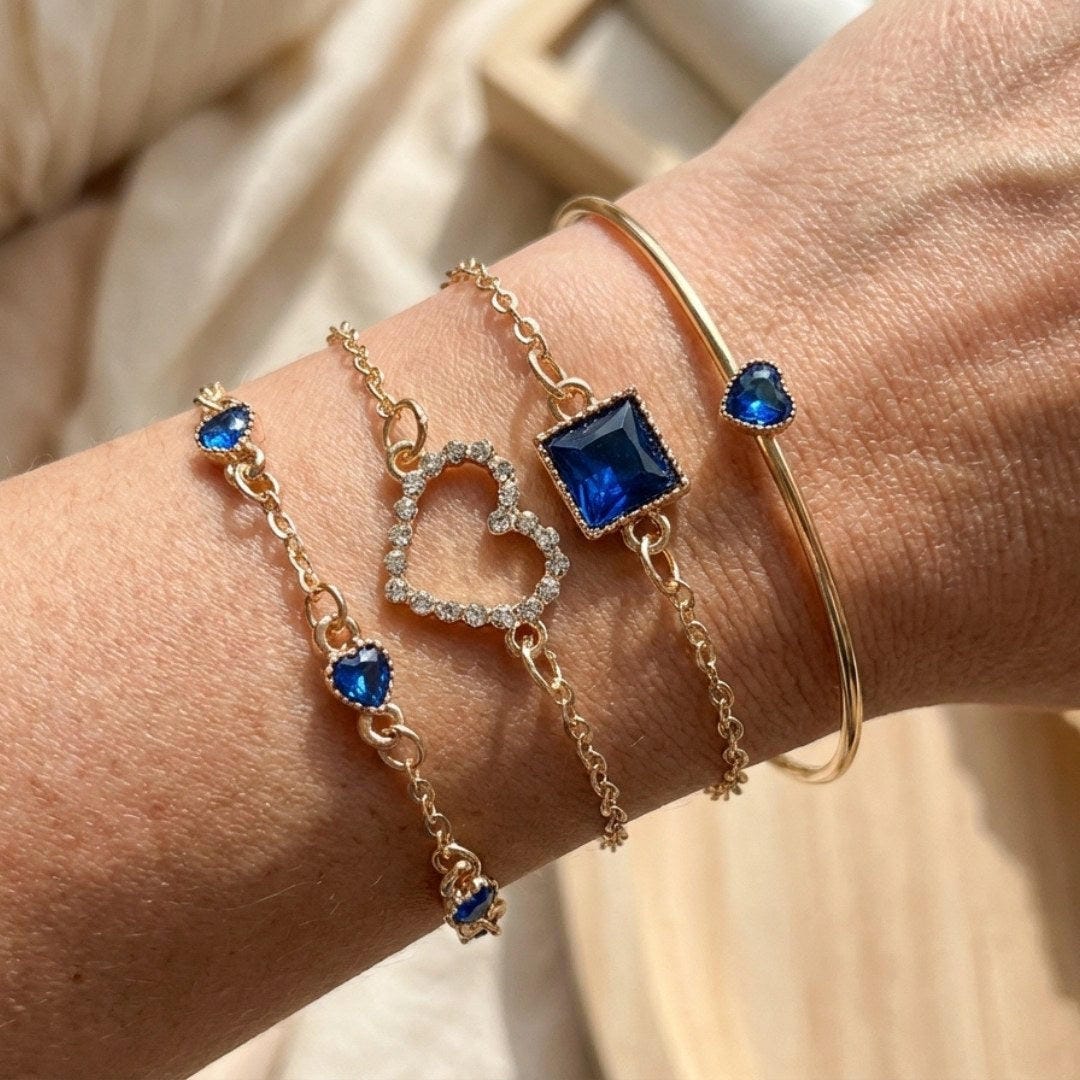 Sapphire Hearts Bracelet Set