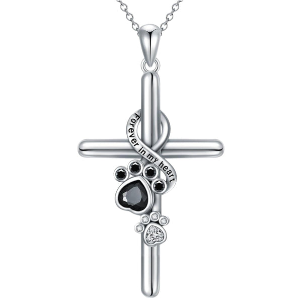 925 Sterling Silver Paw & Cross Necklace
